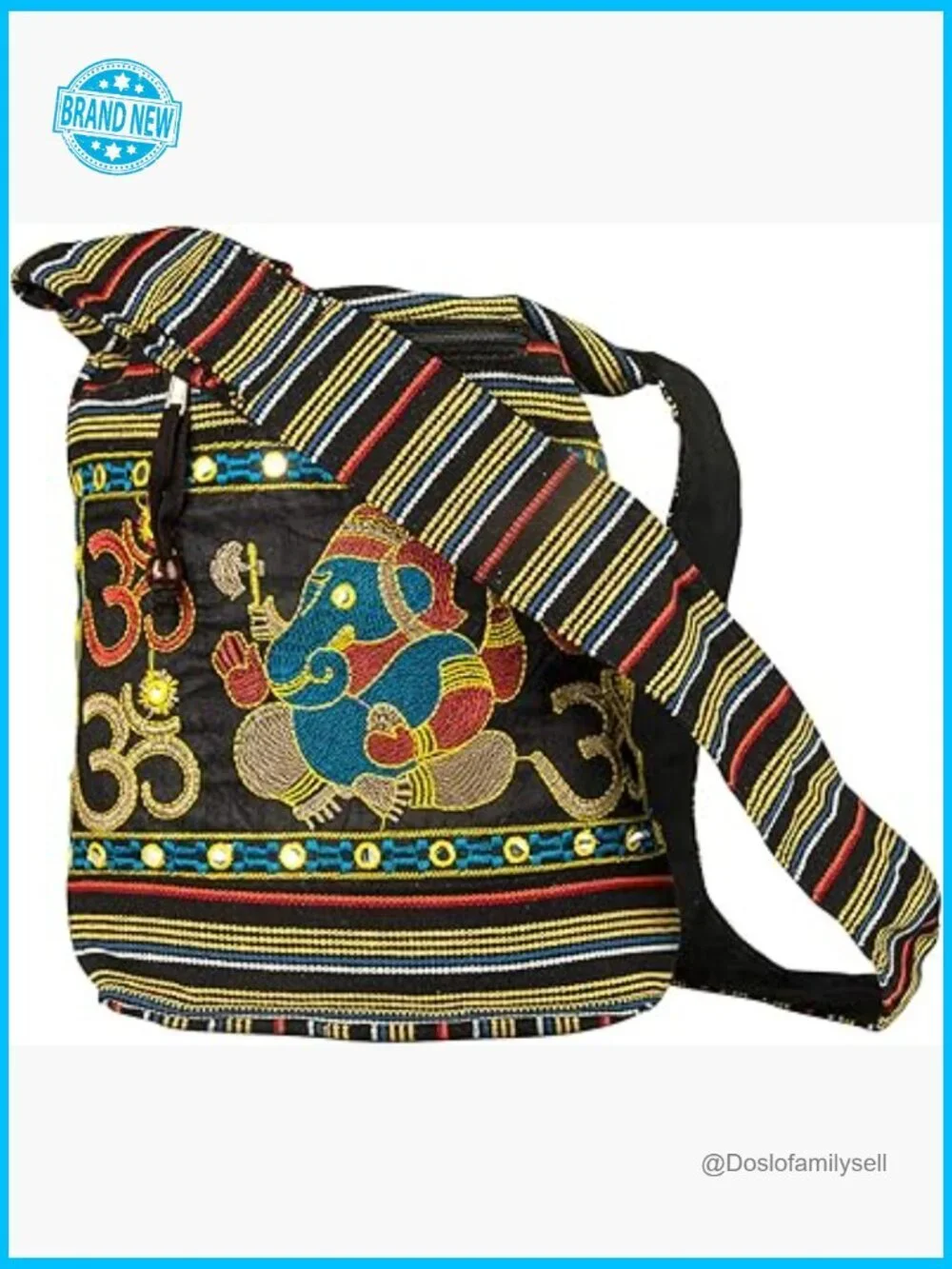 Boho Embroidered Elephant Hobo Crossbody Bag Lightweight Handbag